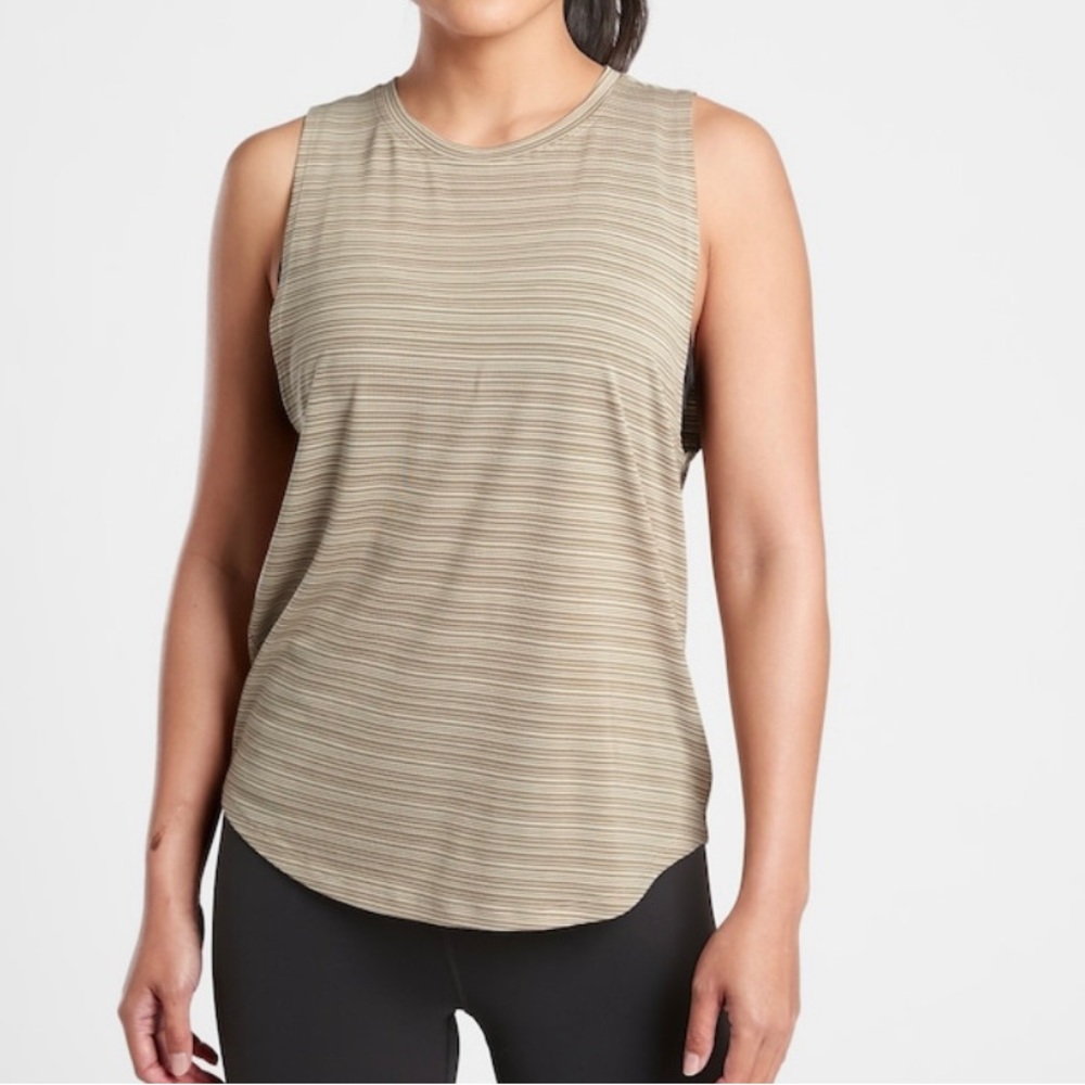 Athleta Cloudlight Striped Muscle Tank Whisper Stripe Shadow Olive size small
